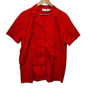 Bobbie‎ Brooks Women Tunic Top 14/16 Red Embroidered Eyelet Floral Boho Cottage